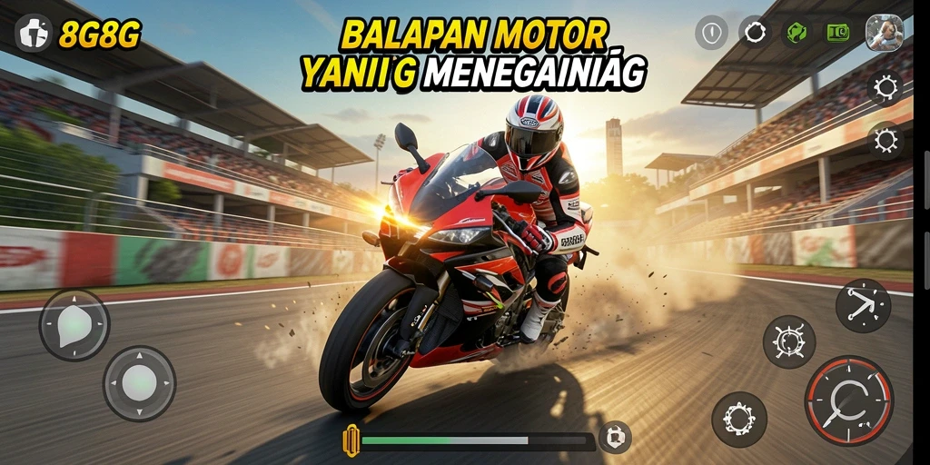 Tampilan gameplay 8G8G dengan aksi balapan motor yang seru.