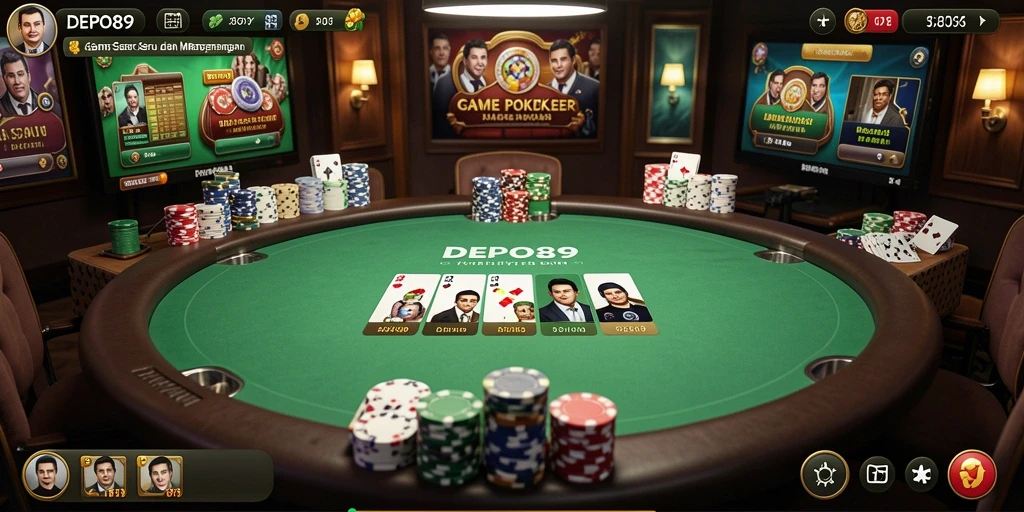 Tangkapan layar gameplay DEPO89 menunjukkan aksi poker yang intens dan seru.
