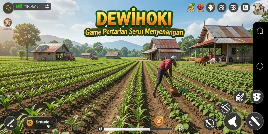 Tampilan gameplay DEWIHOKI dengan aktivitas pertanian seru.