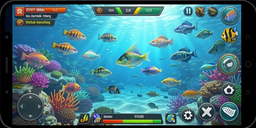 Tampilan gameplay DYO1 dengan aksi seru menembak ikan.