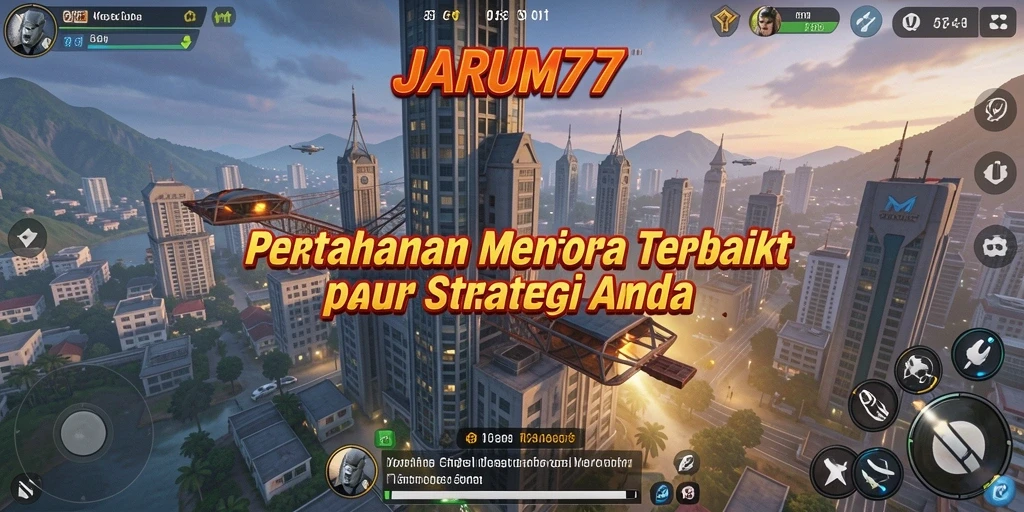 Gameplay JARUM77 dengan menara pertahanan yang menarik.