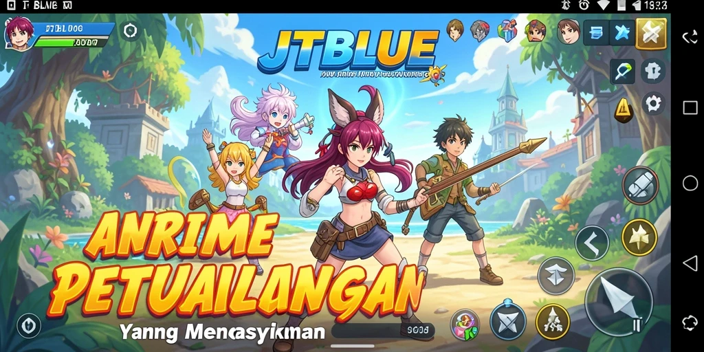 Screenshot main JTBLUE menampilkan pertarungan epik karakter Anime.