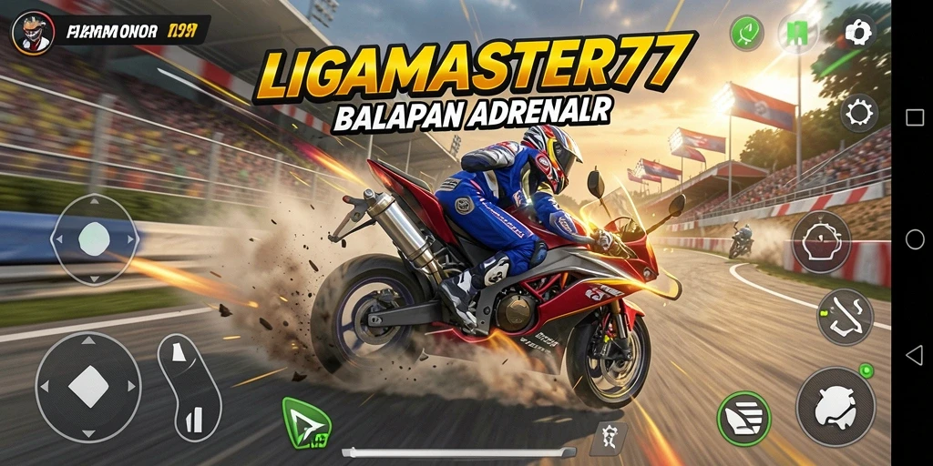Screenshot yang menunjukkan aksi balapan motor yang cepat dan mendebarkan.